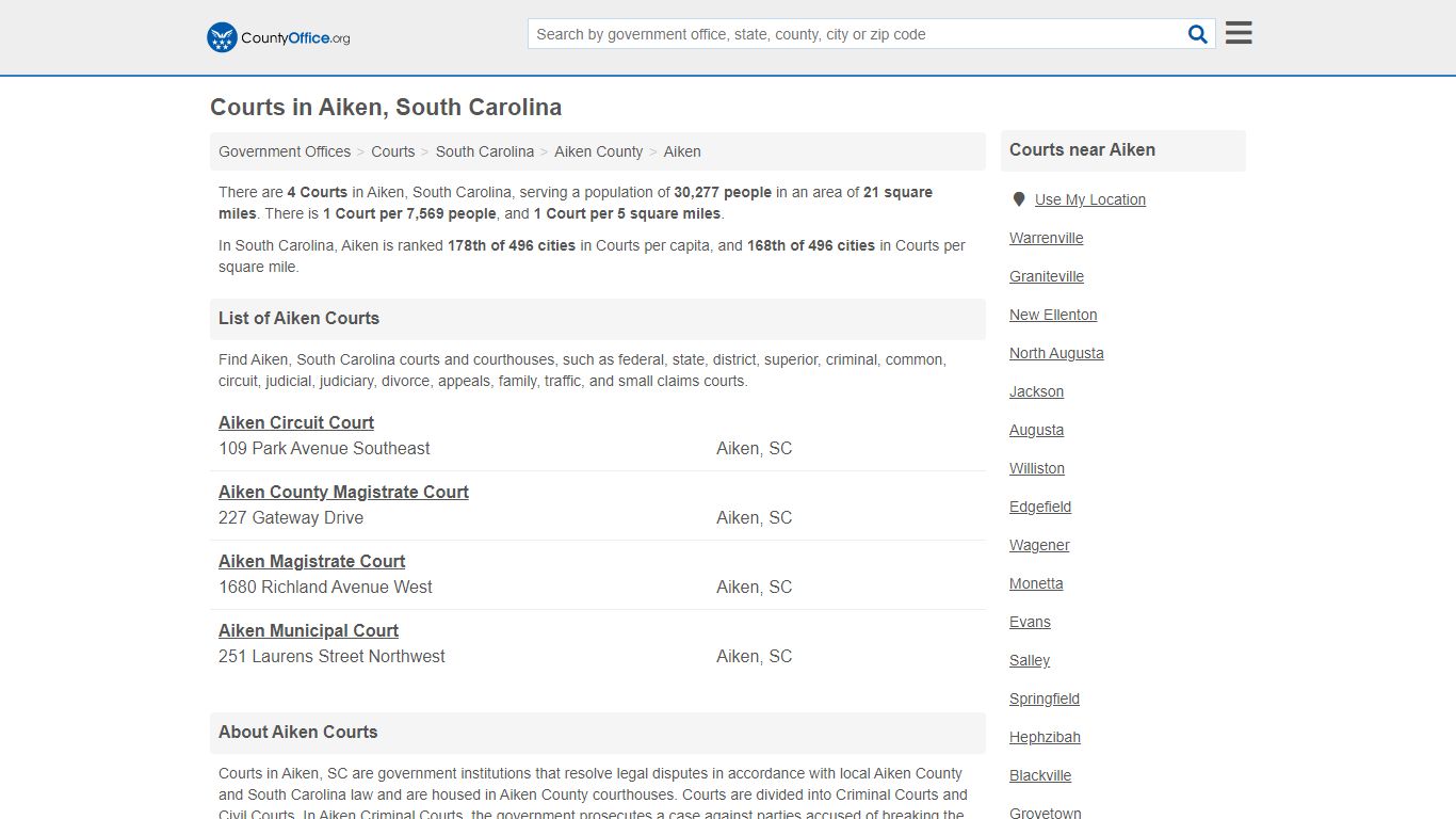 Courts - Aiken, SC (Court Records & Calendars)